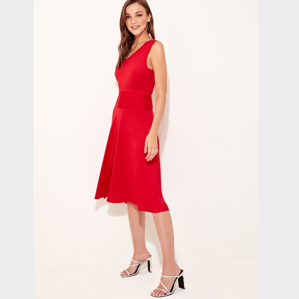 Waist Cut Out Tie Knots One Shoulder Midi Dress - Picture 2 of 5